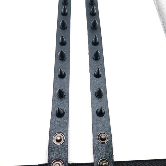 Gothic Black Spiked Vegan Leather Bracelets Set of 2 Unisex -New - Picture 2 of 9